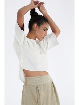 MADDER MUCH - White Cotton Solid Plain Crop Top