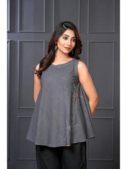 Thread Game - Smoky Gray Organic Handwoven Cotton Embroidered Flared Top