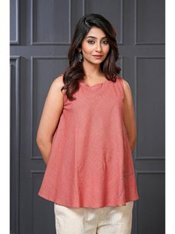 Thread Game - Dusty Pink Organic Handwoven Cotton Embroidered Flared Top