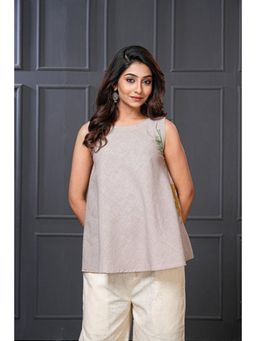 Thread Game - Silver Gray Organic Handwoven Cotton Embroidered Flared Top