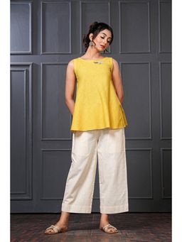 Thread Game - Citron Handwoven Cotton Embroidered Flared Top