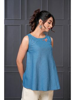 Thread Game - Blue Handwoven Cotton Embroidered Flared Top