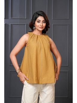 Thread Game - Mustard Handwoven Cotton Flared Sleeveless Top