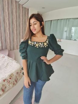 Label Swish - Bottle Green Embellished Top