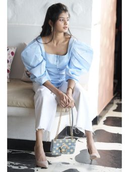 Label Swish - Ballon Sleeve Blue Top