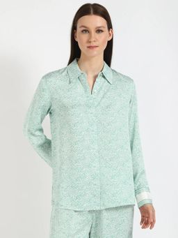 Tommy Hilfiger - Womens Green Printed Regular Fit Viscose Shirt