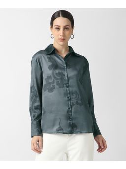 Van Heusen - Womens Grey Print Long Sleeves Casual Shirt