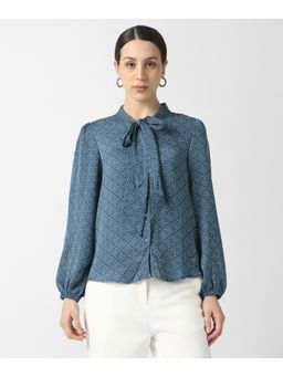 Van Heusen - Womens Blue Print Long Sleeves Shirt