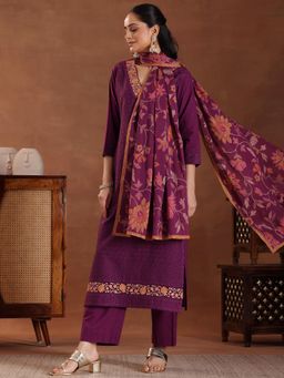 Libas - Burgundy Pure Cotton Embroidered Kurta Sets for Women