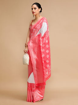 Lush Glam - White Woven Saree with Unstitched Blouse