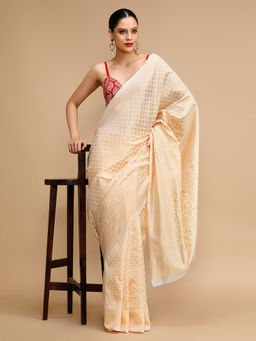 Lush Glam - Off White Woven Saree with Unstitched Blouse