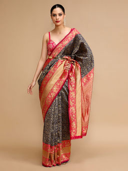 Lush Glam - Navy Blue Woven Saree with Unstitched Blouse