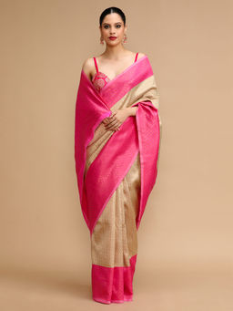 Lush Glam - Cream Woven Saree with Unstitched Blouse