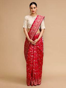 Lush Glam - Pink Woven Saree with Unstitched Blouse