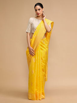 Lush Glam - Yellow Woven Saree with Unstitched Blouse