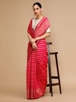 Lush Glam - Pink Woven Saree with Unstitched Blouse
