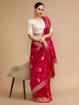 Lush Glam - Pink Woven Saree with Unstitched Blouse