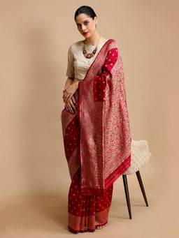 Lush Glam - Pink Woven Saree with Unstitched Blouse
