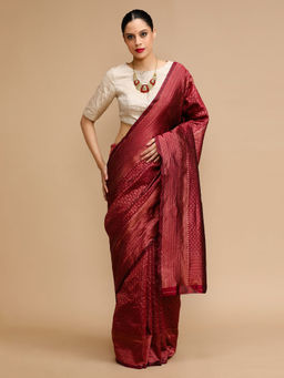 Lush Glam - Maroon Woven Saree with Unstitched Blouse