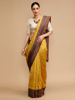 Lush Glam - Yellow Woven Saree with Unstitched Blouse