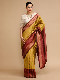 Lush Glam - Mustard Woven Saree with Unstitched Blouse