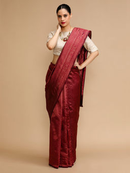 Lush Glam - Maroon Woven Saree with Unstitched Blouse