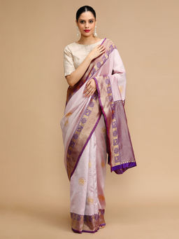 Lush Glam - Mauve Woven Saree with Unstitched Blouse