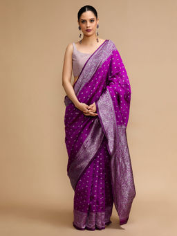 Lush Glam - Purple Woven Saree with Unstitched Blouse