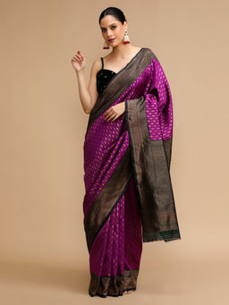 Lush Glam - Purple Woven Saree with Unstitched Blouse