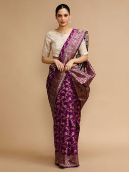 Lush Glam - Purple Woven Saree with Unstitched Blouse