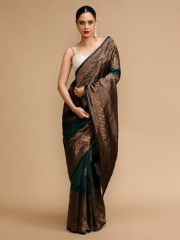 Lush Glam - Green Woven Saree with Unstitched Blouse