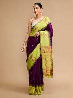 Lush Glam - Purple Woven Saree with Unstitched Blouse
