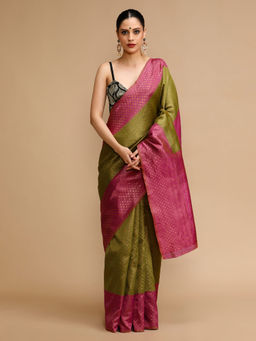 Lush Glam - Olive Woven Saree with Unstitched Blouse