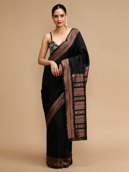 Lush Glam - Black Woven Saree with Unstitched Blouse