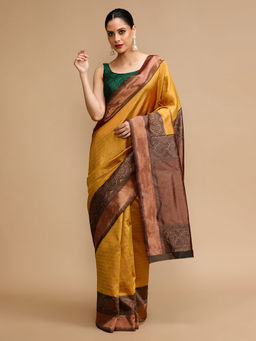 Lush Glam - Mustard Woven Saree with Unstitched Blouse