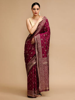 Lush Glam - Wine Woven Saree with Unstitched Blouse