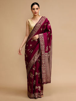 Lush Glam - Wine Woven Saree with Unstitched Blouse