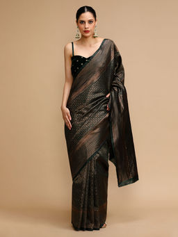 Lush Glam - Green Woven Saree with Unstitched Blouse