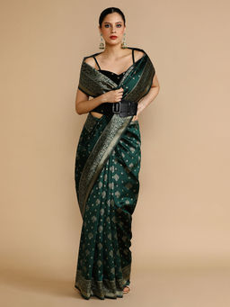 Lush Glam - Green Woven Saree with Unstitched Blouse