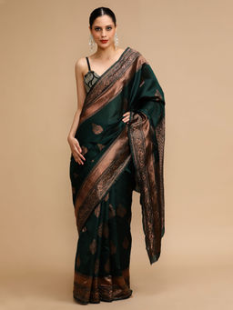 Lush Glam - Green Woven Saree with Unstitched Blouse