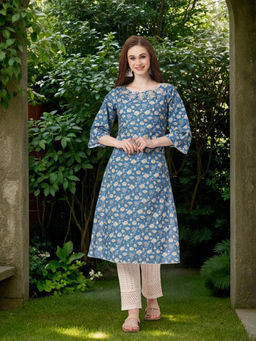 FASHOR - Blue Floral Kurta
