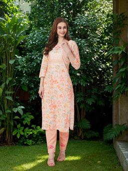FASHOR - Peach Floral Kurta