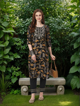 FASHOR - Black Floral Kurta