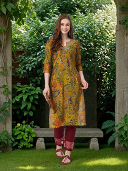 FASHOR - Mustard Floral Kurta