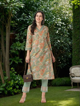 FASHOR - Green Floral Kurta