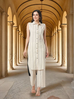 FASHOR - Off White Stripes Kurta and Palazzo (Set of 2)