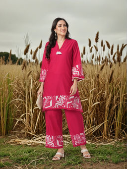 FASHOR - Pink Abstract Kurta and Palazzo (Set of 2)