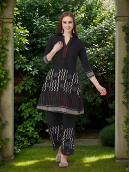 FASHOR - Black Printed Kurta and Pant (Set of 2)