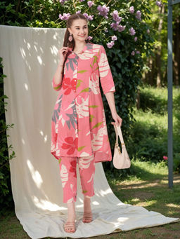 FASHOR - Pink Floral Kurta and Pant (Set of 2)