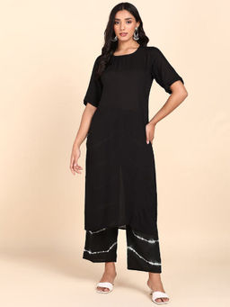 Maaesa - Black Solid Kurta and Palazzo (Set of 2)